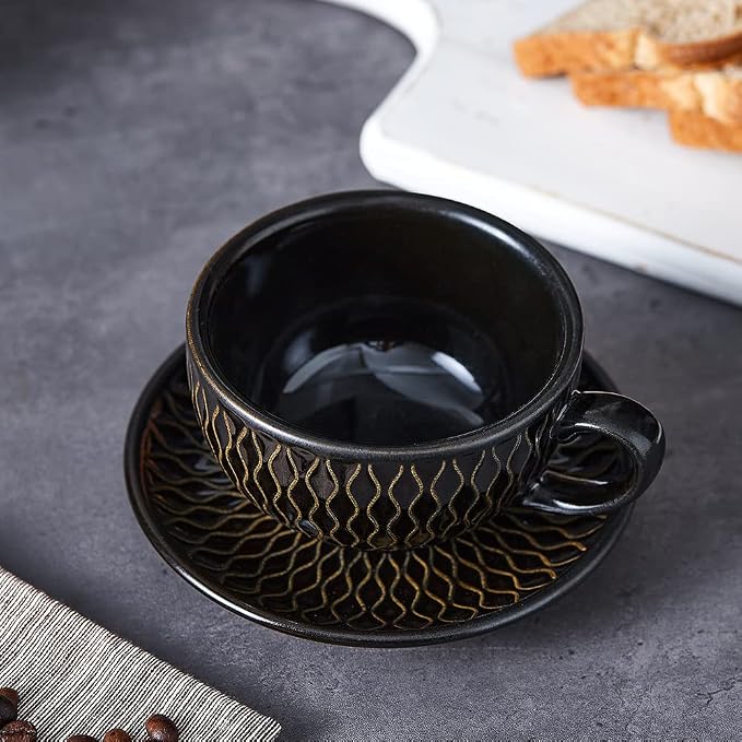 Coffeezone Vintage Design 12 oz Ceramic Latte Art Cappuccino Barista Cup - Image 2