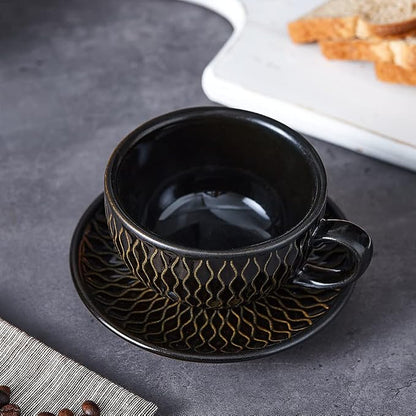 Coffeezone Vintage Design 12 oz Ceramic Latte Art Cappuccino Barista Cup - Image 2