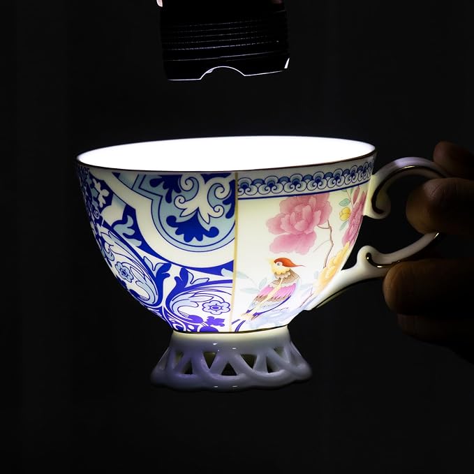 KAMMAK Tea Cups and Saucers Set of 2, Fine Bone China Coffee Cups, GH011 | - Image 7