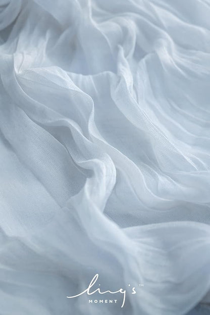 Ling's Moment Dusty Blue Gauze Cheesecloth Table Runner, 14FT | Blue Sheer - Image 3