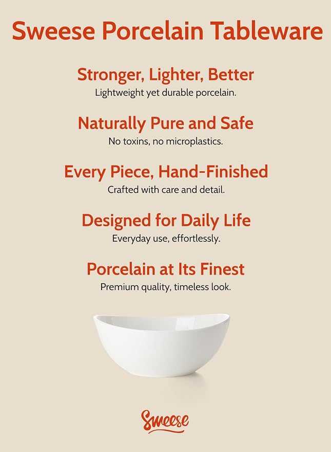 Sweese 28 oz Large White Porcelain Bowls - Image 7