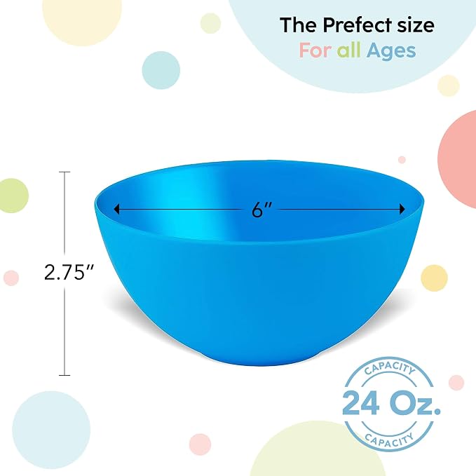 PLASKIDY Plastic Bowls Set of 12 Kids Bowls - 24 Oz Microwave & Dishwasher Safe - Image 3