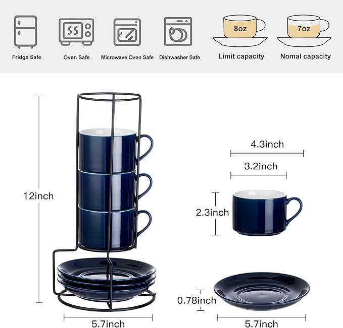 Cappuccino Cups Set of 4, 8oz Stackable Coffee Cups Set - Image 2