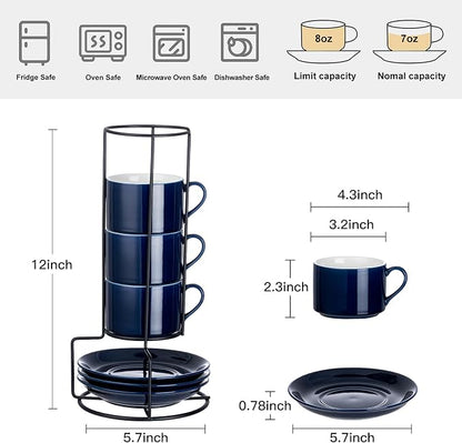 Cappuccino Cups Set of 4, 8oz Stackable Coffee Cups Set - Image 2