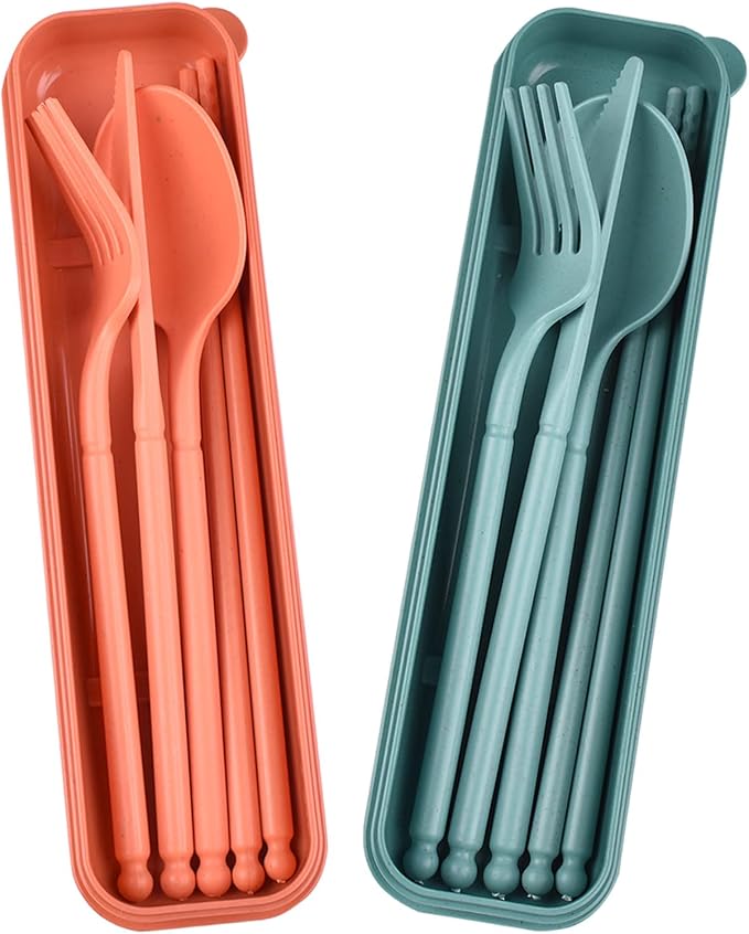 Travel Utensils with Case, Camping Reusable Utensils Set with Case | Plastic by CUNTAUK