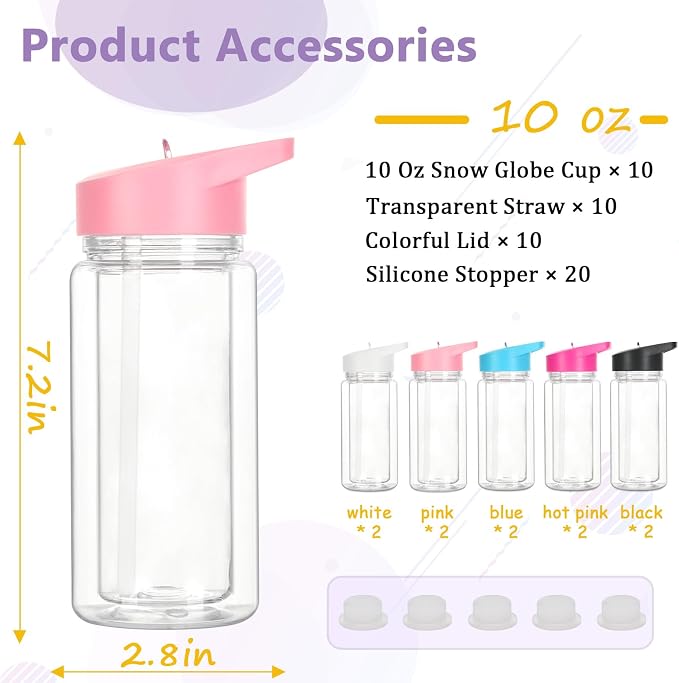 10 Pack 10 Oz Plastic Snow Globe Tumbler - Image 5