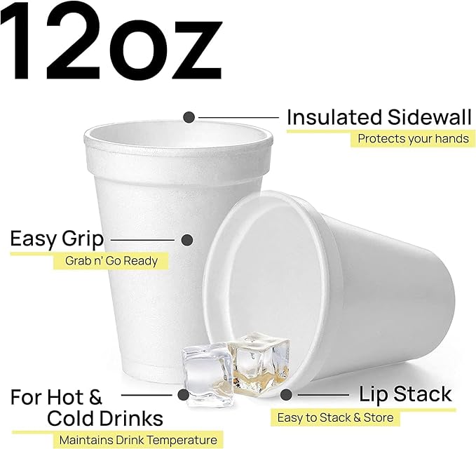 Shop Square 12 oz Styrofoam Cups Bulk Disposable White Foam Cups - Image 4