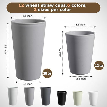 HEYCOME Set of 12 Wheat Straw Cups, Reusable Plastic Cups Sets, Water Glasses - Image 2