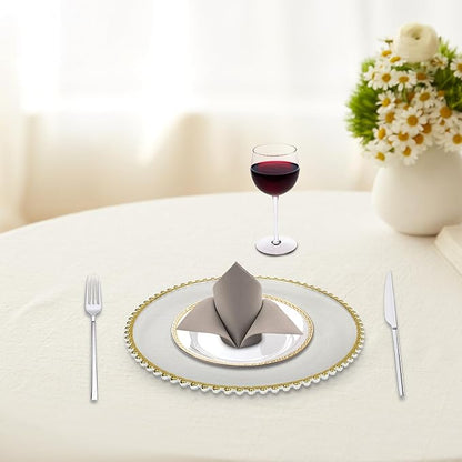 50 Pcs Charger Plates Set, Round Charger Plates, Reusable Serving Plates Embossed Rim Plastic Chargers Plate Decorative Round Plate Chargers for Dinner Plate Table Wedding Shower Decoration