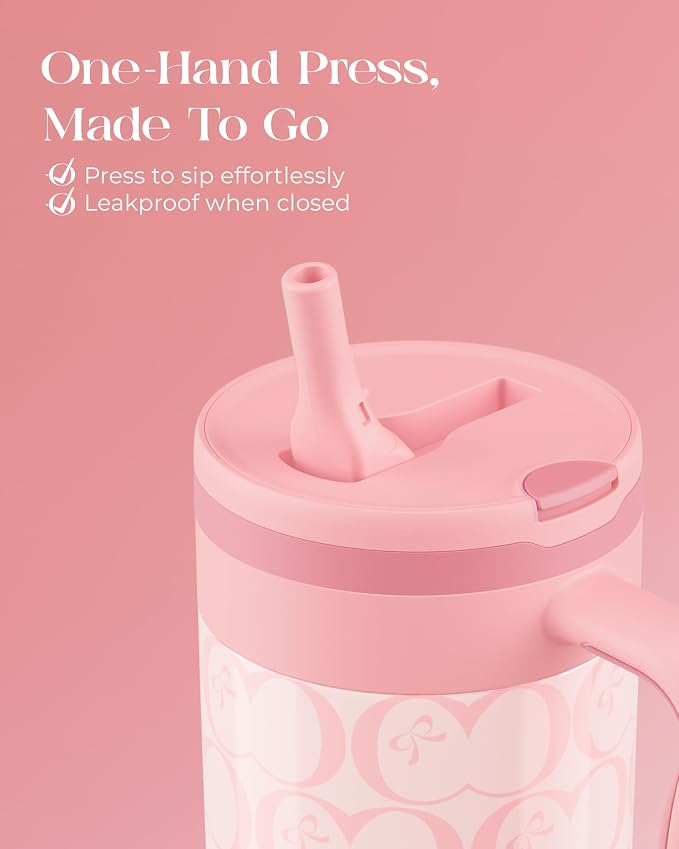 40 oz Insulated Tumbler with Handle and Push-Button Straw Lid, Stainless Steel - Image 3