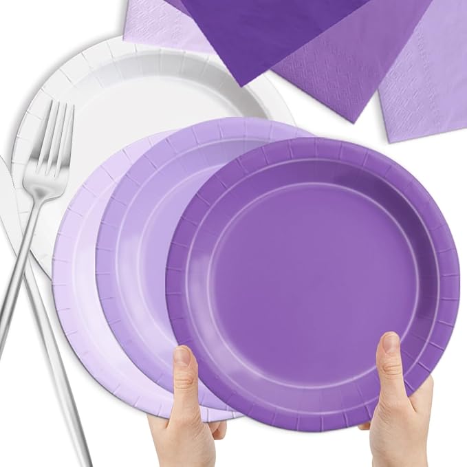CMUSKO Lavender Party Supplies-60Pcs Purple Plates and Napkins Kit Gradient - Image 5