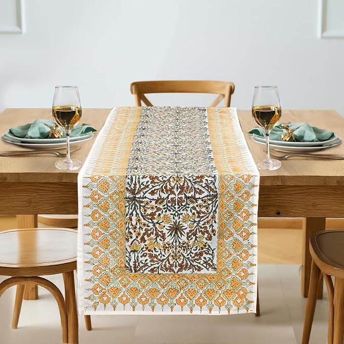Goldenrod Yellow Hand Block Print 100% Cotton Table Runner 16x70 Inch | Perfect by Ridhi