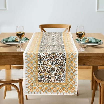 Goldenrod Yellow Hand Block Print 100% Cotton Table Runner 16x70 Inch | Perfect by Ridhi