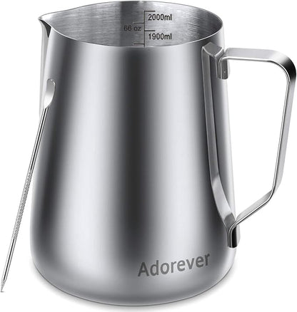 Milk Frothing Pitcher, 66oz Steaming Pitcher Stainless Steel Espresso Machine by Adorever