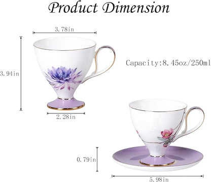 KAMMAK Tea Cups Set of 2, Ceramic Floral Pattern Demitasse Cup | Porcelain - Image 2