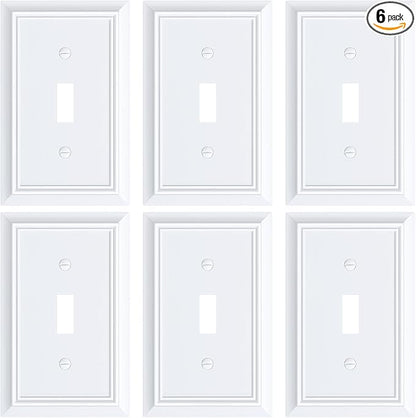6-Pack Single Toggle Light Switch Cover Plate, Durable Natural Bamboo Fiber Decorative Switch Plate Covers, Pure White 1 Gang Wall Plate, Corrosion Resistant