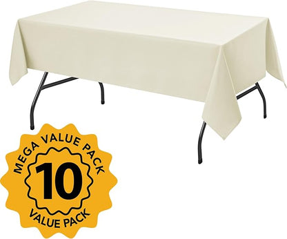 10-Pack Ivory Tablecloths for Rectangle Tables, 54 x 108 Inches, Stain-Resistant Polyester Fabric for 6 Foot Tables - Washable Table Covers for Weddings, Banquets, Birthday Parties, Events