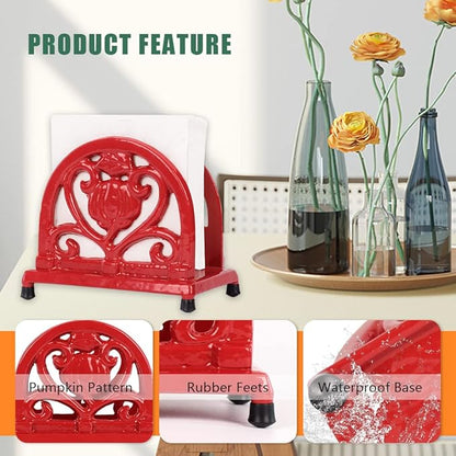 Napkin Holder for Table - Vintage Farmhouse Kitchen Restaurant Cast Iron Napkin Holder for Dinner Cocktail Paper Napkins, Red