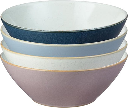 Denby - Impression Mixed Color Cereal Bowls Set of 4-18.6oz Dishwasher Microwave Safe - Scratch Chip Resistant - Modern Angular Shape - Tableware for Nibbles, Dips, Side Dishes, Cereal & Desserts