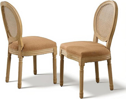 SoarFlash French Dining Chairs Set of 2, Vantage Dining Chair with Round Back, Wood Leg Farmhouse Country Rattan Dining Chair for Kitchen,Bedroom,Brown