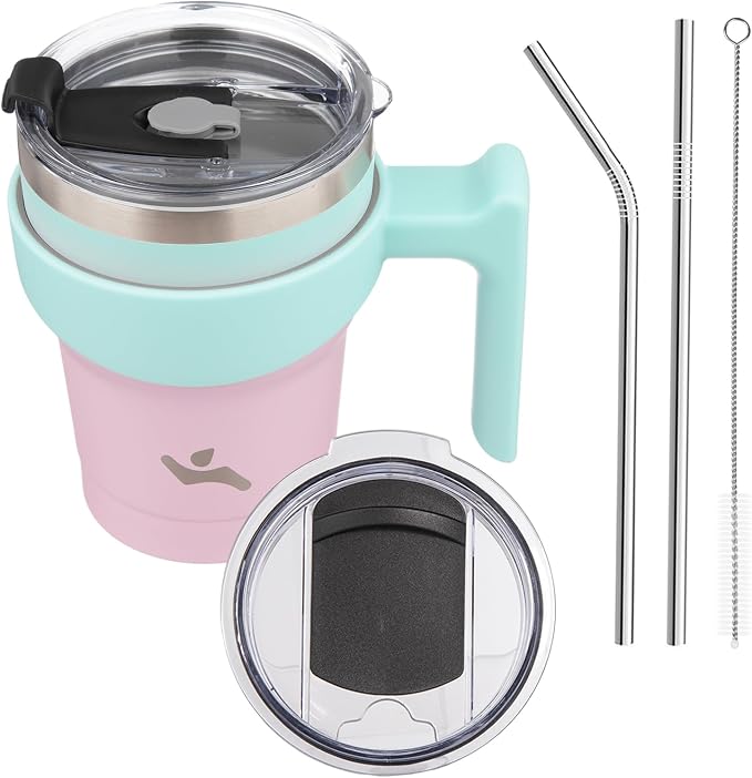 Konokyo 10 oz Tumbler with Handle and Straw, Insulated Travel Mug | Gum; by Konokyo