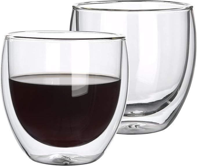 2pcs 8.5OZ/250ml Coffee Glasses Clear Insulated Coffee Mug, Glass Coffee Mug by Hotder