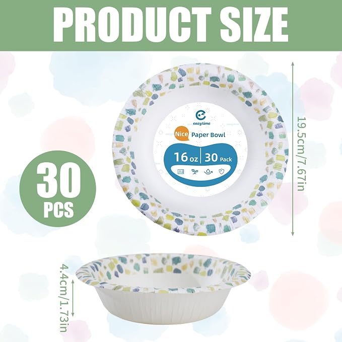 30 Pack Paper Bowls, 16 Oz Disposable Soup Bowl, Heavy Duty Printed Disposable - Image 2