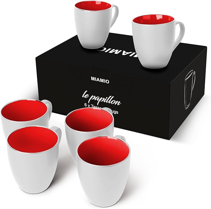 MIAMIO - Set of 6 Coffee Mugs 12 ounce – Modern Ceramic Coffee Cup Set in White by MIAMIO
