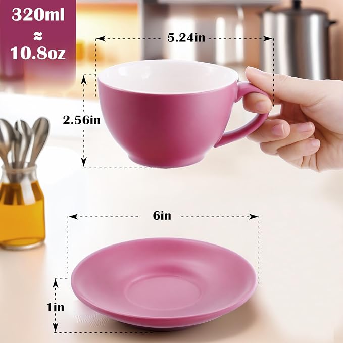 Yundu Matte Purple Cappuccino Cups Set of 4-10oz Ceramic Latte Mugs - Image 2