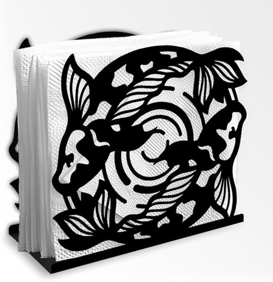 Koi Fish Decorative Black Metal Napkin Holder for Table, 5.3" x 4.9" x 1.9" Fish Animal Standing Napkin Holder for Home Kitchen Restaurant Picnic Party Coffee Bar Dining Room