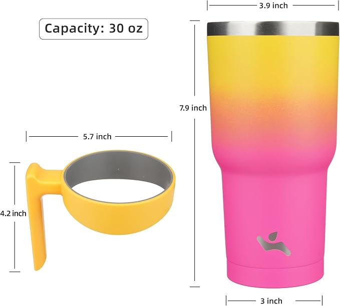 Konokyo 30 oz Tumbler with Handle and Straw, Insulated Travel Mug | Rainbow; - Image 4