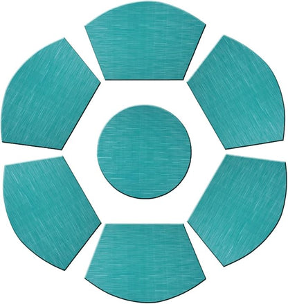 PIGCHCY Wedge Shaped Placemats Set of 6 with Centerpiece Round Mats Washable Kitchen Placemats Heat-Resistant Table Mats (Teal Blue)