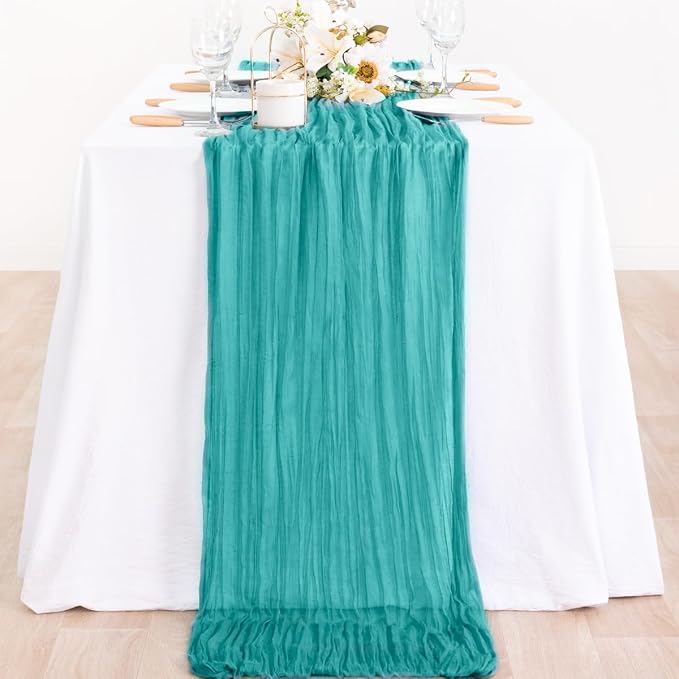 6 Pack Teal Green Cheesecloth Table Runner 10ft Rustic Summer Decor | - Image 6