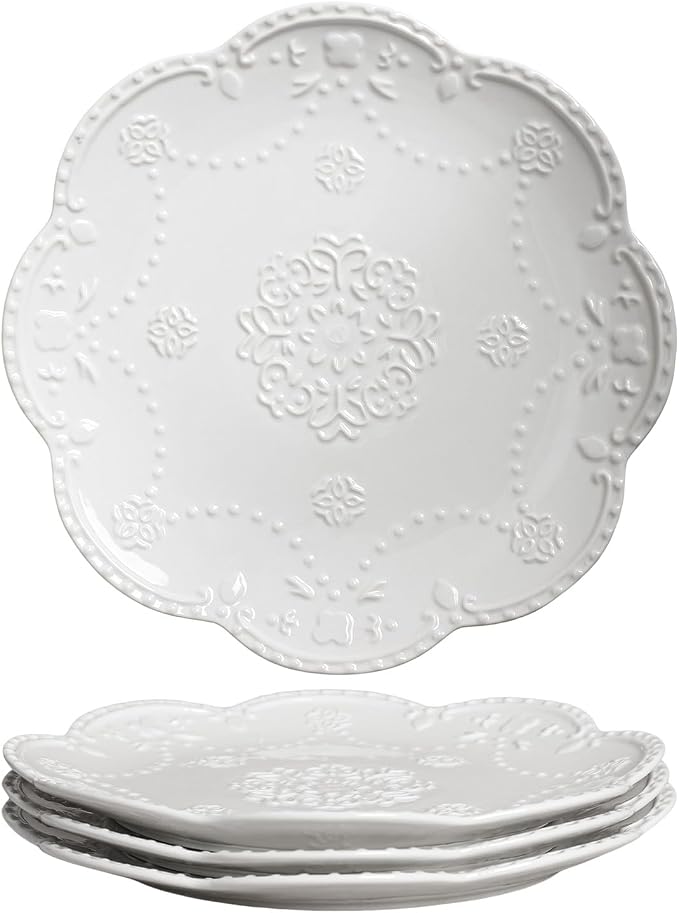 Gaolinci European Palace Series Lace Embossed Ceramic Dinner Plate by Gaolinci