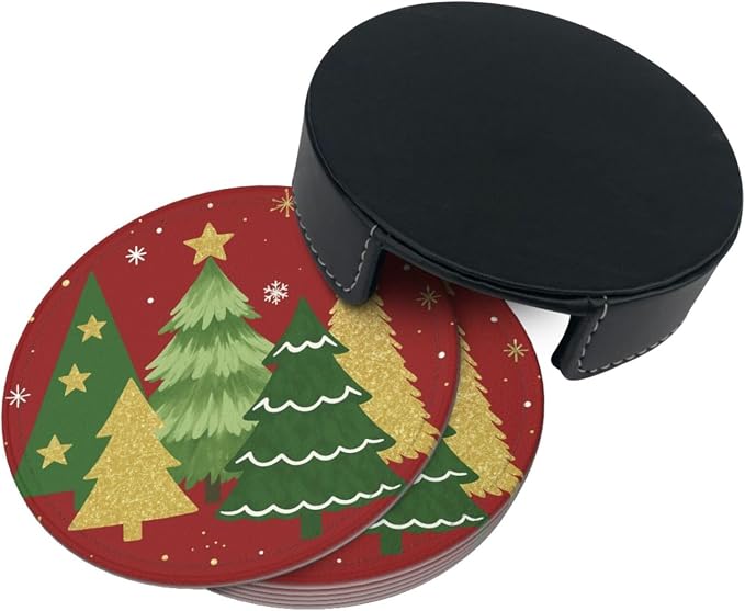 Christmas Gold Red and Green Xmas Tree Coasters - Image 7