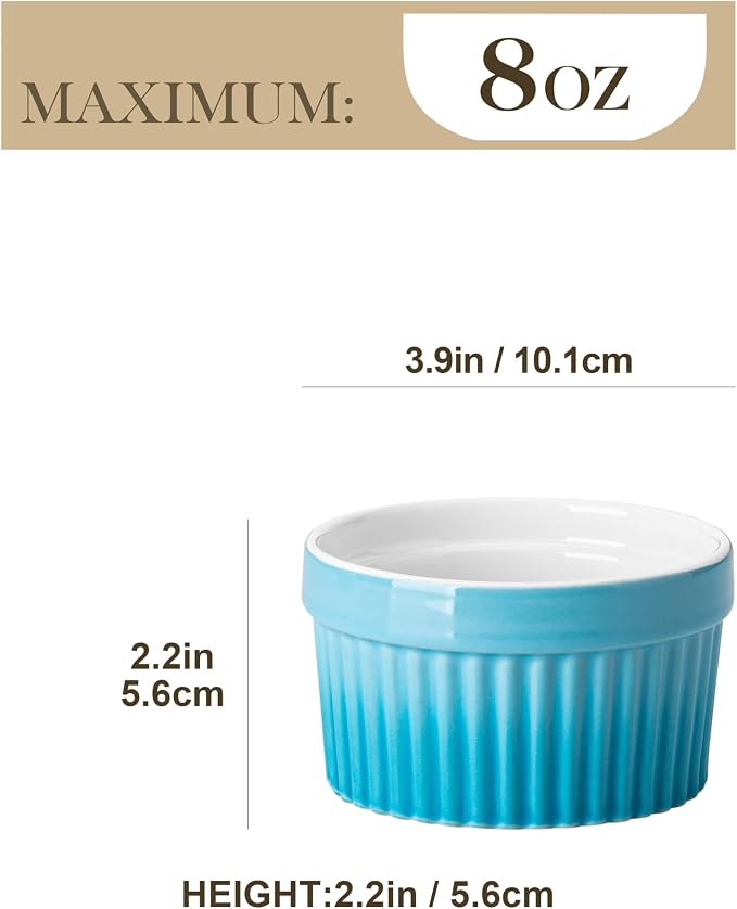 MALACASA Ramekins 8 oz Oven Safe, Large Ceramic Souffle Dishes - Image 2