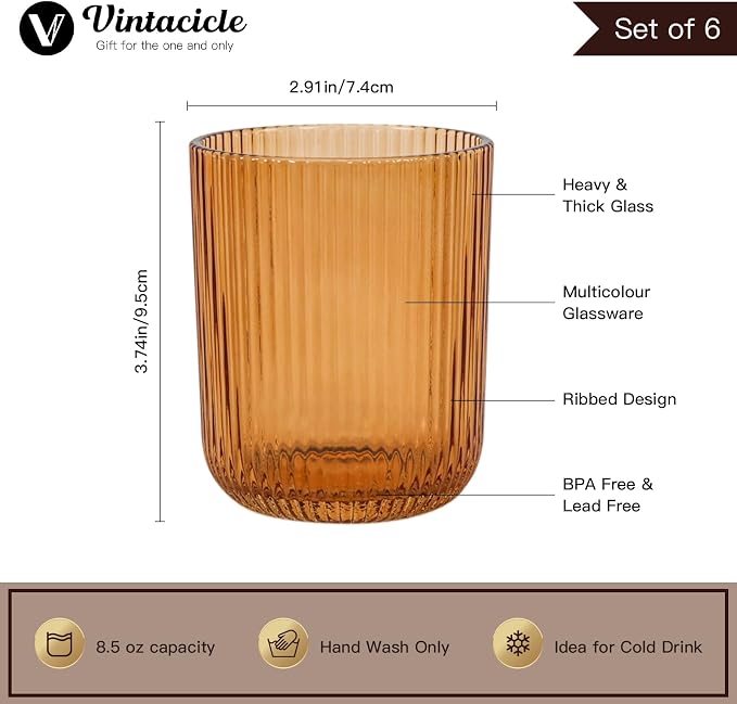 Colored Ribbed Drinking Glasses Set of 6 - Image 2