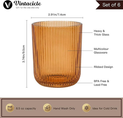 Colored Ribbed Drinking Glasses Set of 6 - Image 2