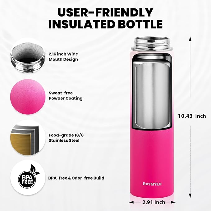 RAYMYLO Insulated Water Bottle 24 oz, Triple Wall Vacuum Stainless Steel | - Image 5