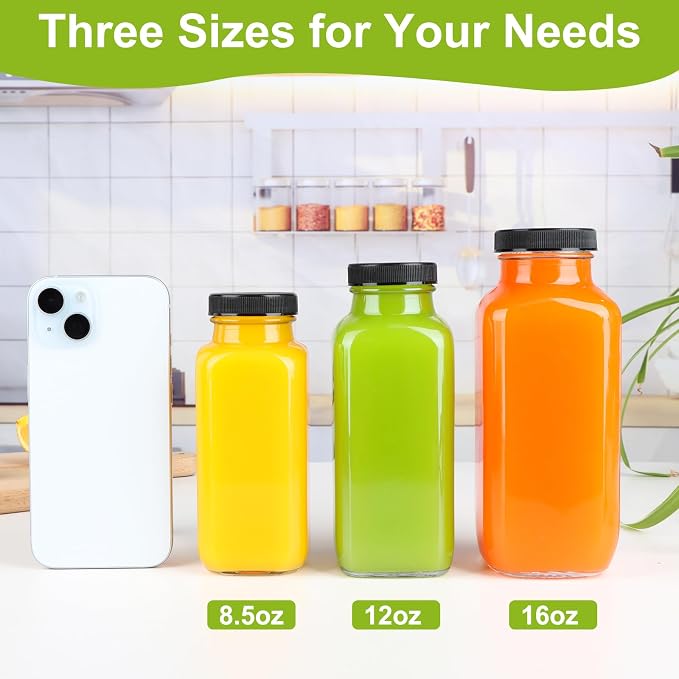 GUANENA 6 Pack Glass Drink Bottles, 16 OZ Vintage Square Water Bottles - Image 6