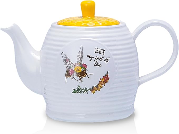 Porcelain Tea Pot Honey Bee Pattern Ceramic Teapot White Coffee Pot Water by Unknown
