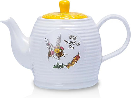 Porcelain Tea Pot Honey Bee Pattern Ceramic Teapot White Coffee Pot Water by Unknown