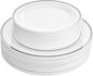 Aya's 60 Silver Rimmed Plastic Plates for Party, Heavy Duty Disposable Plate Set of 30 Dinner and 30 Dessert Plates for Weddings and Special Events, Fancy Disposable Tableware