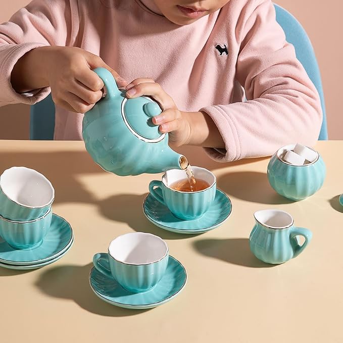 Sweejar Porcelain Tea Set for Little Girls, Kitchen Toys Tea Party Set for Kids - Image 4