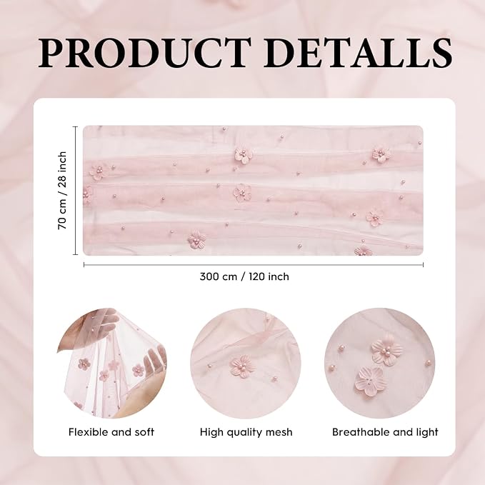Artoid Mode Pink Flower Pearl Pink Gauze Table Runner 10FT, Seasonal Sheer - Image 7