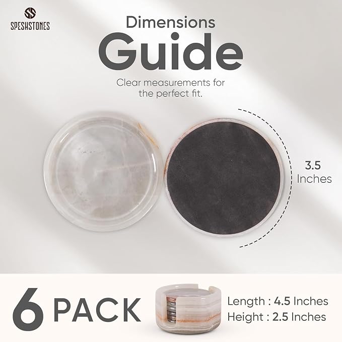 Marble Coasters Set of 6 Cream Onyx 3.5 Inch Round Stone Coaster - Image 3