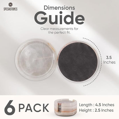 Marble Coasters Set of 6 Cream Onyx 3.5 Inch Round Stone Coaster - Image 3