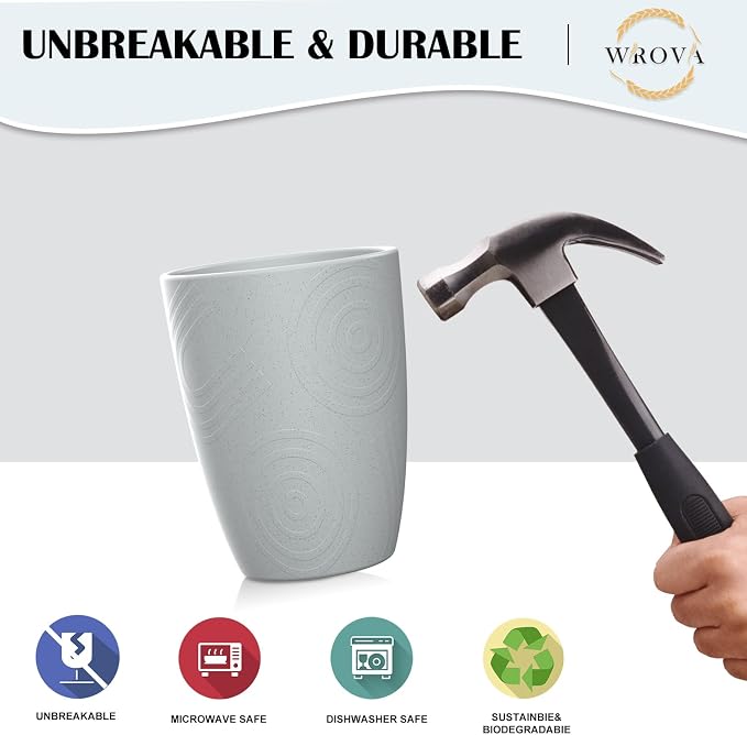 Wrova Wheat Straw Cups 8 PCS Good Alternative to Plastic Reusable Cups 12 oz - Image 6