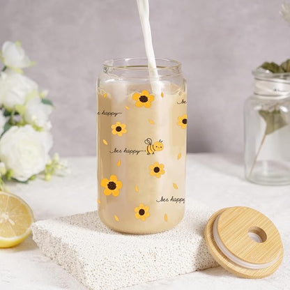 MUJUZE Bee Happy Glass Cup Gift Set, Bee Glass Cup - Image 3