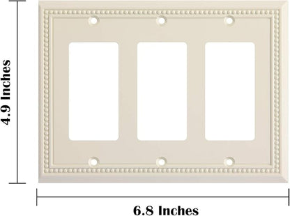 Henne Bery Sunken Pearls Heavy Duty Decorative Wall Plate Switch Plate Outlet Cover, Durable Solid Zinc Alloy (Triple Decorator, Light Almond)